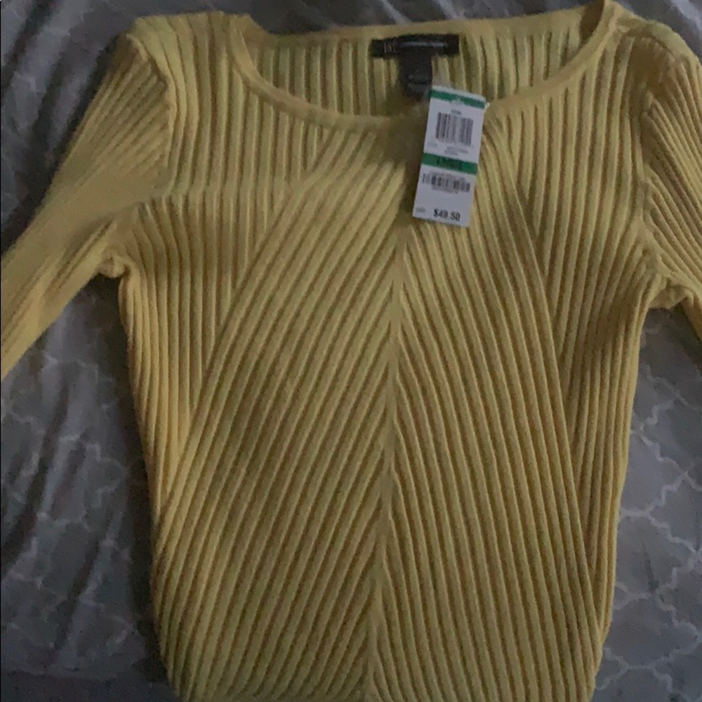 INC neon yellow form fitting elegant ripped sweate